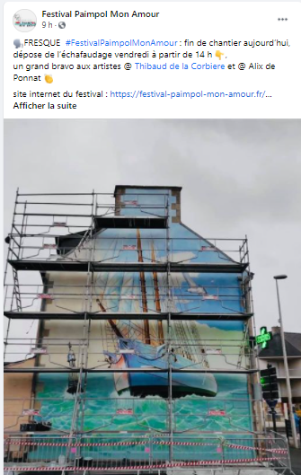 Post Facebook  de la fin de chantier de la fresque du Festival Paimpol Mon Amour.