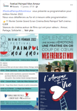 Post FB de la programmation du cinéma Breiz Paimpol Mes frères et moi et L'amour c'est mieux que la vie.
