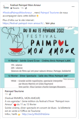 Post FB de Paimpol Tourisme avec le programme du festival Paimpol Mon Amour