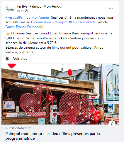 Post Facebook du 9/02/2022 les séances de Cinéma Breiz sont maintenues.