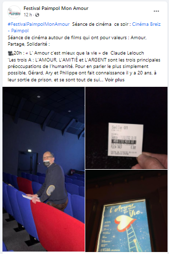 Post FACEBOOK séance du film de Claude Lelouch, L'amour c'est mieux que la vie.