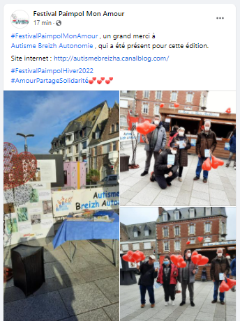 Post de FB remerciement du festival Paimpol Mon Amour pour Autisme Breiz Autonomie