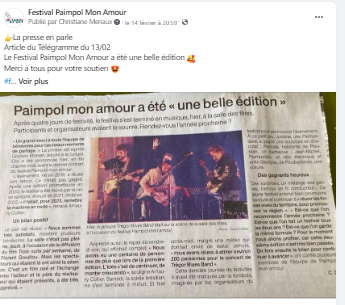 Post Facebook, article du Télégramme du 13/02/2023.
