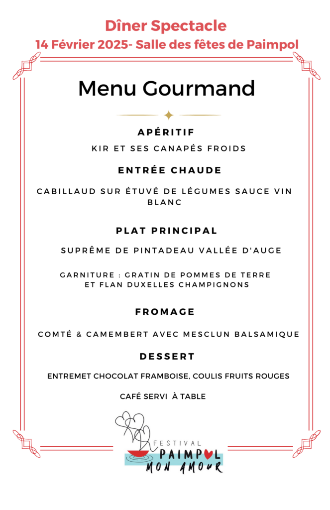 Menu du 14 février 2025 festival Paimpol Mon Amour